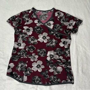 Uniform Advantage Butter Soft Maroon Floral Women Scrub Top